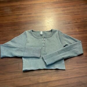 AERIE OFFLINE Cropped Waffle Workout shirt in green